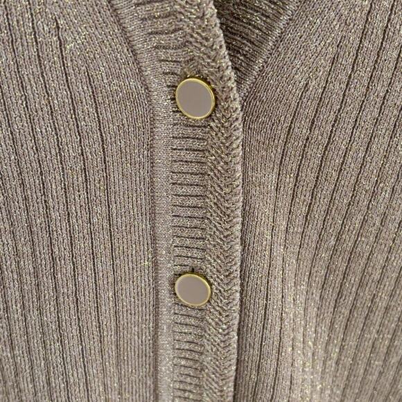 NEW TALBOTS Metallic Ribbed V-neck Cardigan in Tan & Gold  SZ 2X - Picture 4 of 10